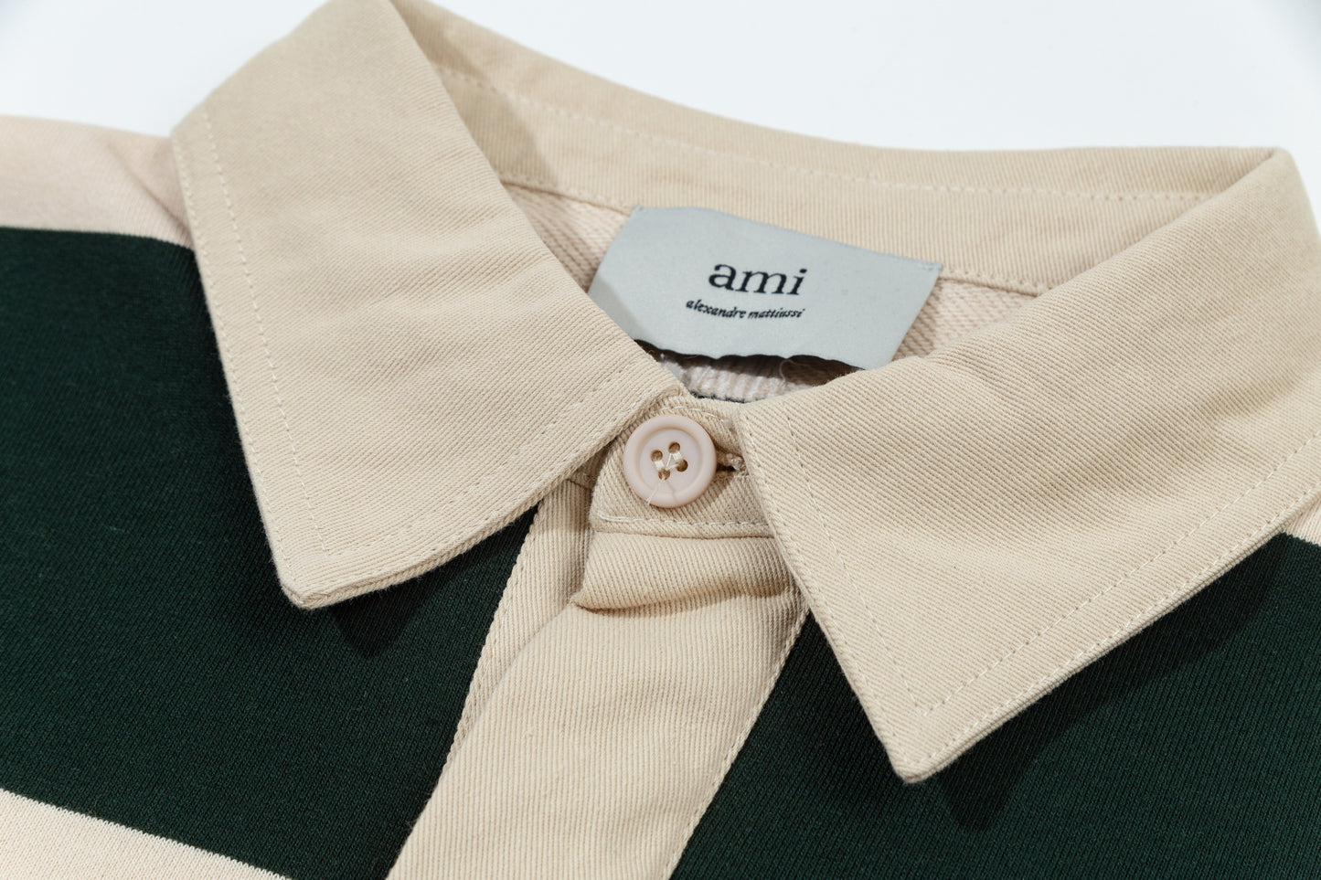 AMI STRIPED GREEN AND BEIGE RUGBY SHIRT