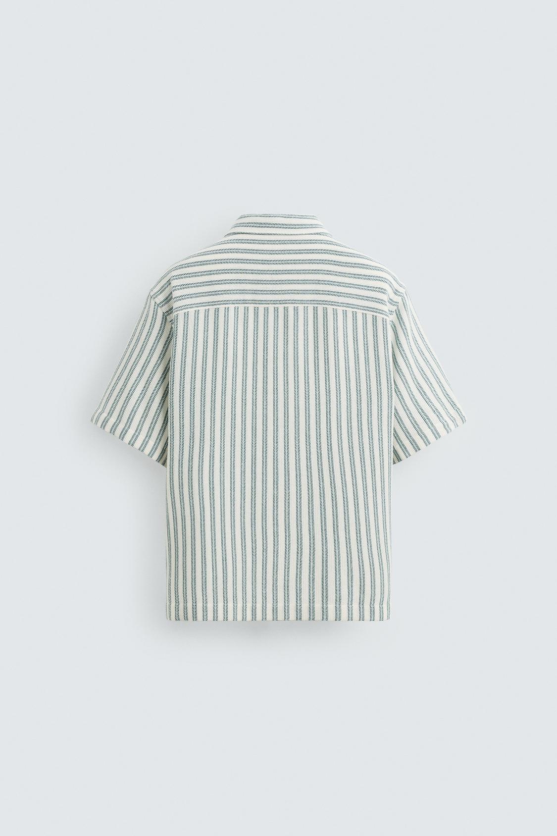 HERRINGBONE TEXTURED POLO SHIRT - GREEN/BLUE