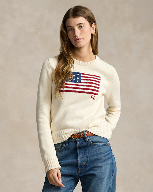 RALPH LAUREN FLAG COTTON CREWNECK JUMPER