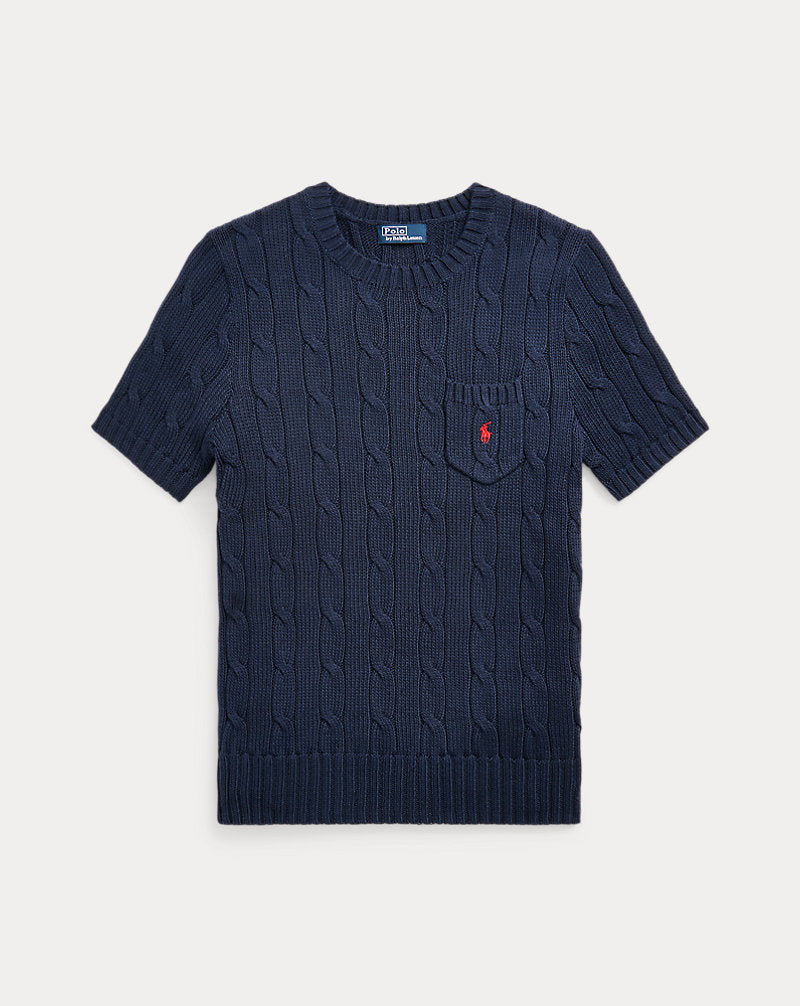 RALPH LAUREN CABLE WOOL-CASHMERE SHORT SLEEVE JUMPER