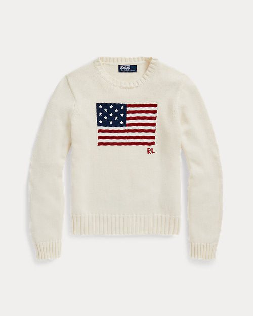 RALPH LAUREN FLAG COTTON CREWNECK JUMPER