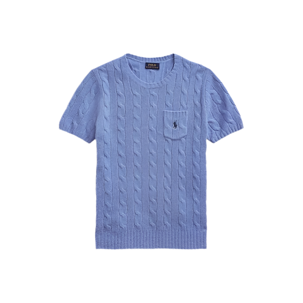 RALPH LAUREN CABLE WOOL-CASHMERE SHORT SLEEVE JUMPER