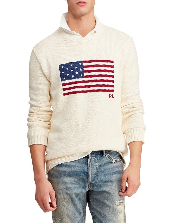RALPH LAUREN FLAG COTTON CREWNECK JUMPER