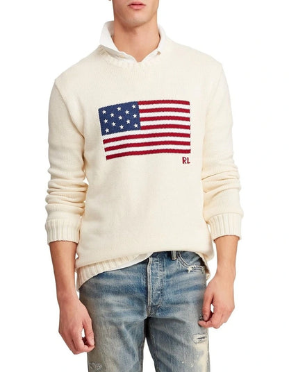 RALPH LAUREN FLAG COTTON CREWNECK JUMPER