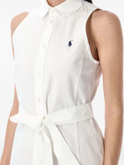 RALPH LAUREN BELTED OXFORD SLEEVELESS SHIRTDRESS