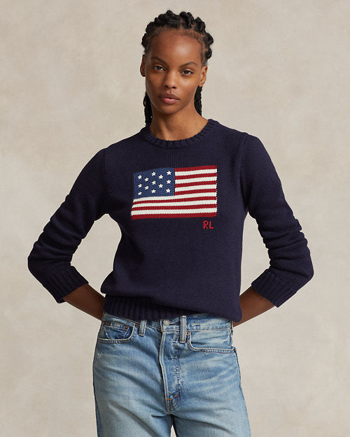 RALPH LAUREN FLAG COTTON CREWNECK JUMPER