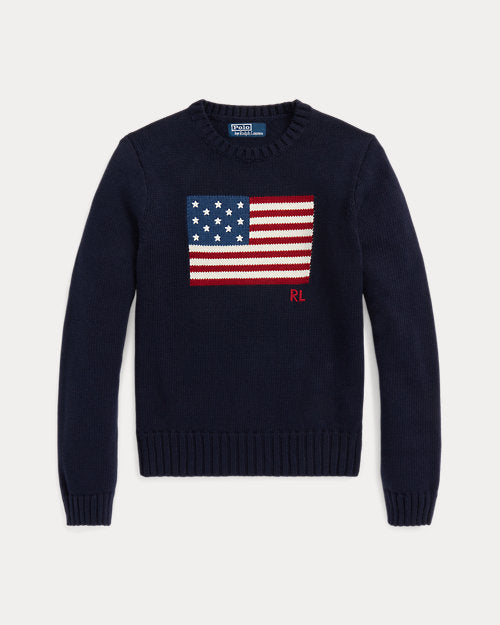RALPH LAUREN FLAG COTTON CREWNECK JUMPER