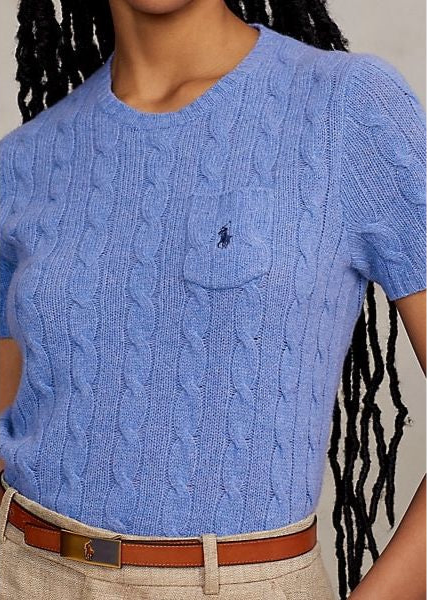 RALPH LAUREN CABLE WOOL-CASHMERE SHORT SLEEVE JUMPER