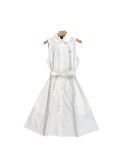 RALPH LAUREN BELTED OXFORD SLEEVELESS SHIRTDRESS