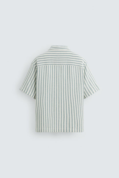 HERRINGBONE TEXTURED POLO SHIRT - GREEN/BLUE