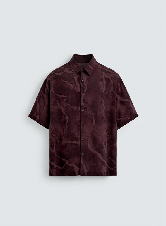 FLOWY TIE-DYE PRINT SHIRT - MAROON