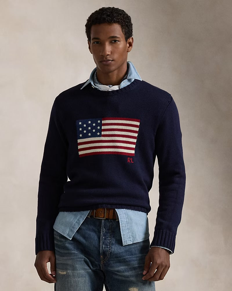 RALPH LAUREN FLAG COTTON CREWNECK JUMPER