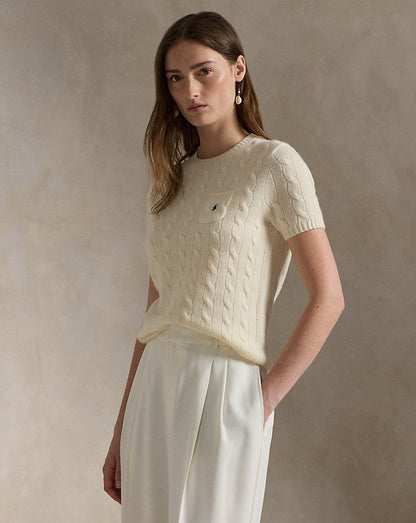 RALPH LAUREN CABLE WOOL-CASHMERE SHORT SLEEVE JUMPER