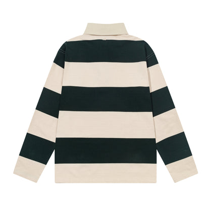 AMI STRIPED GREEN AND BEIGE RUGBY SHIRT