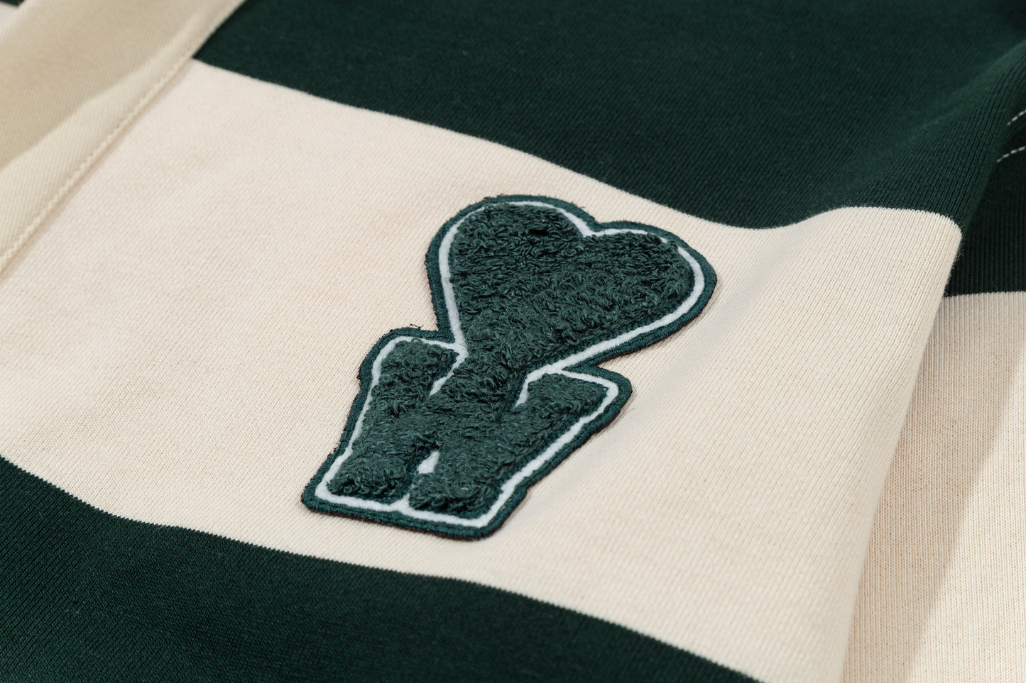 AMI STRIPED GREEN AND BEIGE RUGBY SHIRT