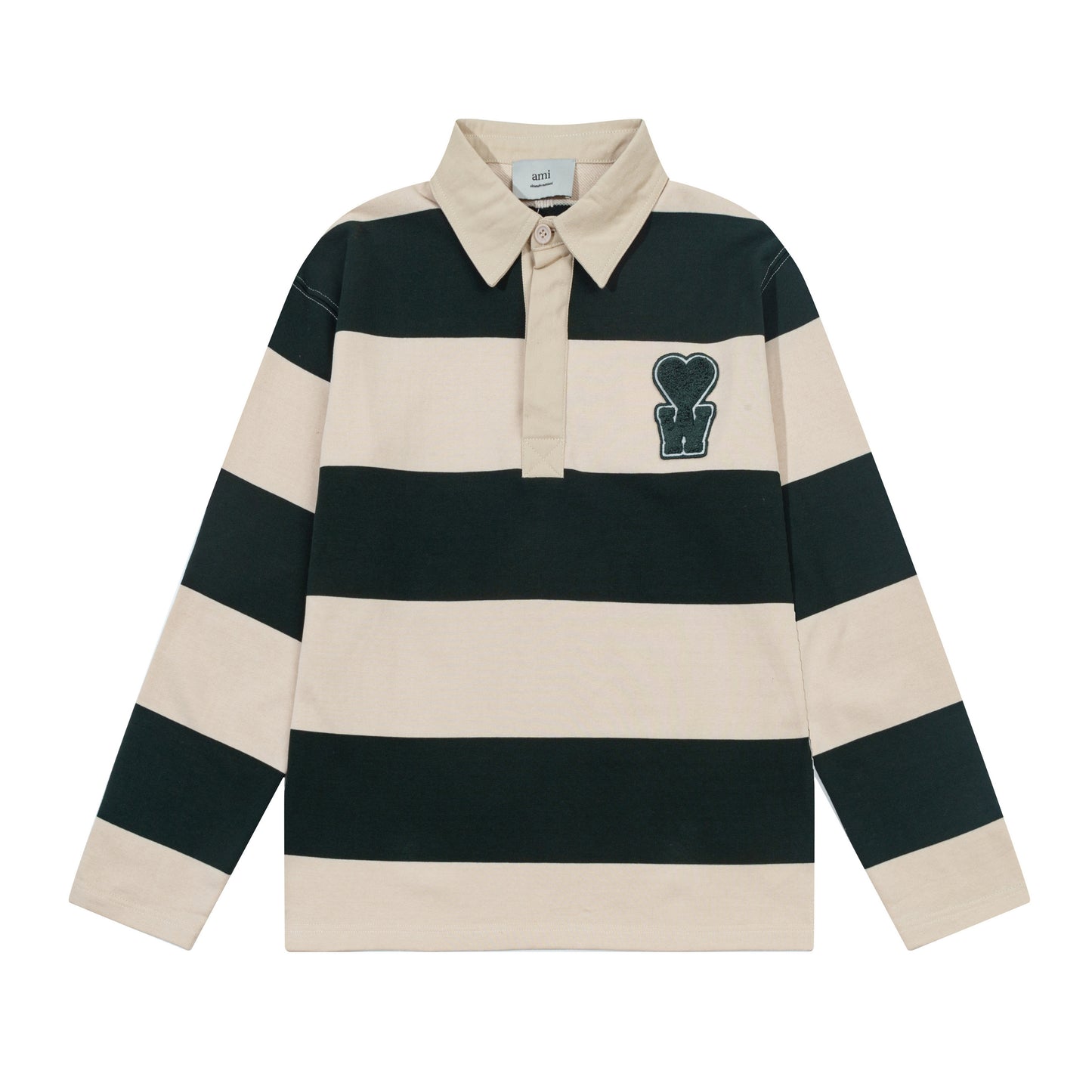 AMI STRIPED GREEN AND BEIGE RUGBY SHIRT