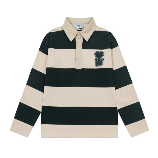 AMI STRIPED GREEN AND BEIGE RUGBY SHIRT