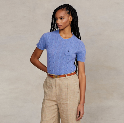 RALPH LAUREN CABLE WOOL-CASHMERE SHORT SLEEVE JUMPER