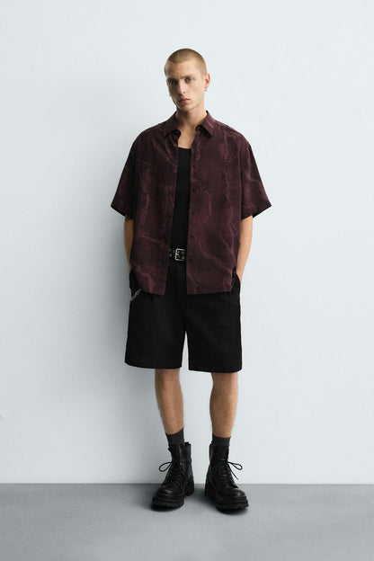 FLOWY TIE-DYE PRINT SHIRT - MAROON