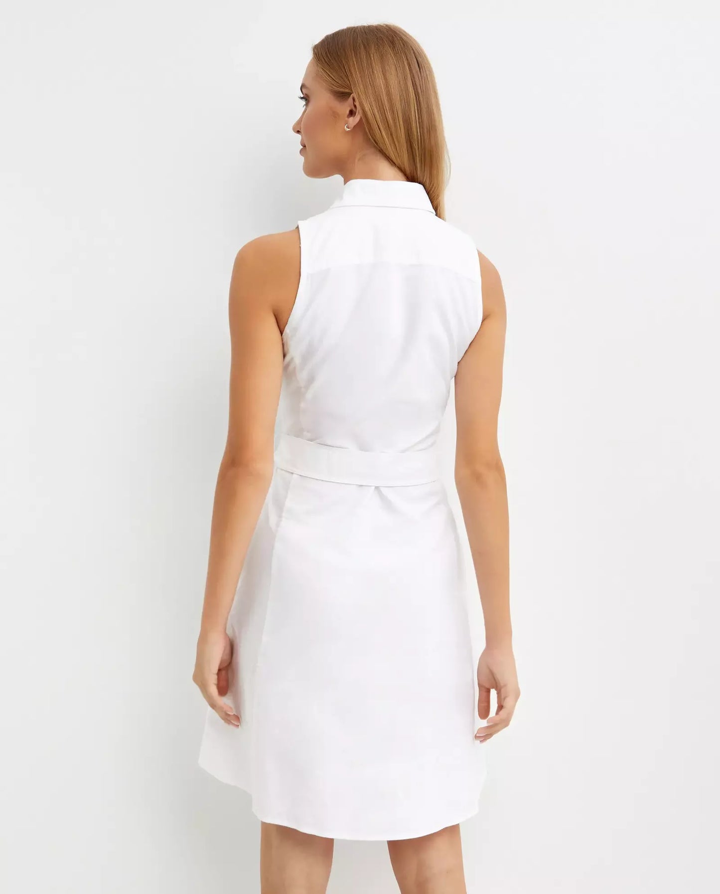 RALPH LAUREN BELTED OXFORD SLEEVELESS SHIRTDRESS