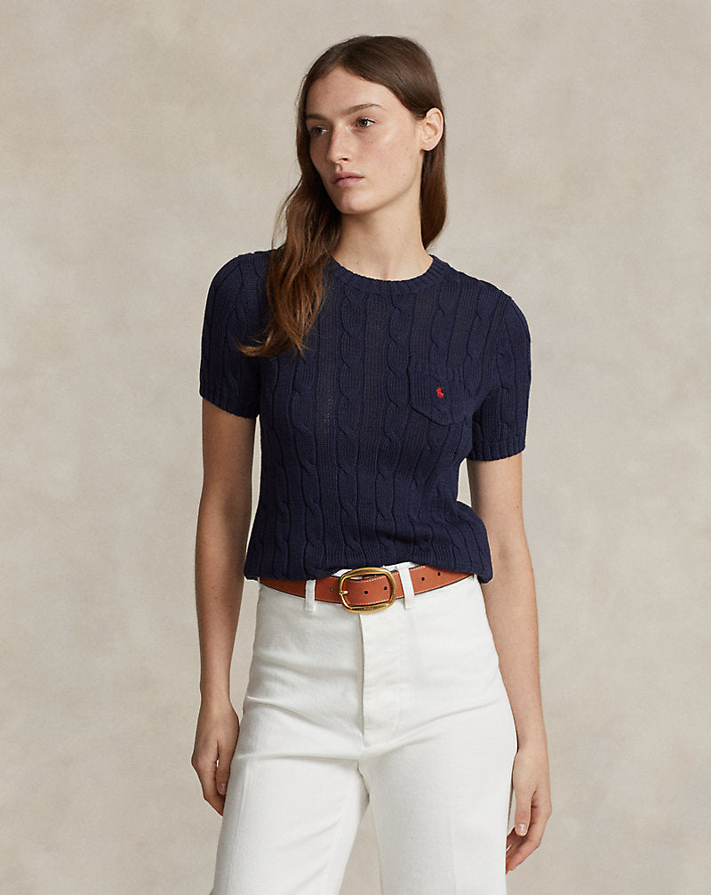 RALPH LAUREN CABLE WOOL-CASHMERE SHORT SLEEVE JUMPER