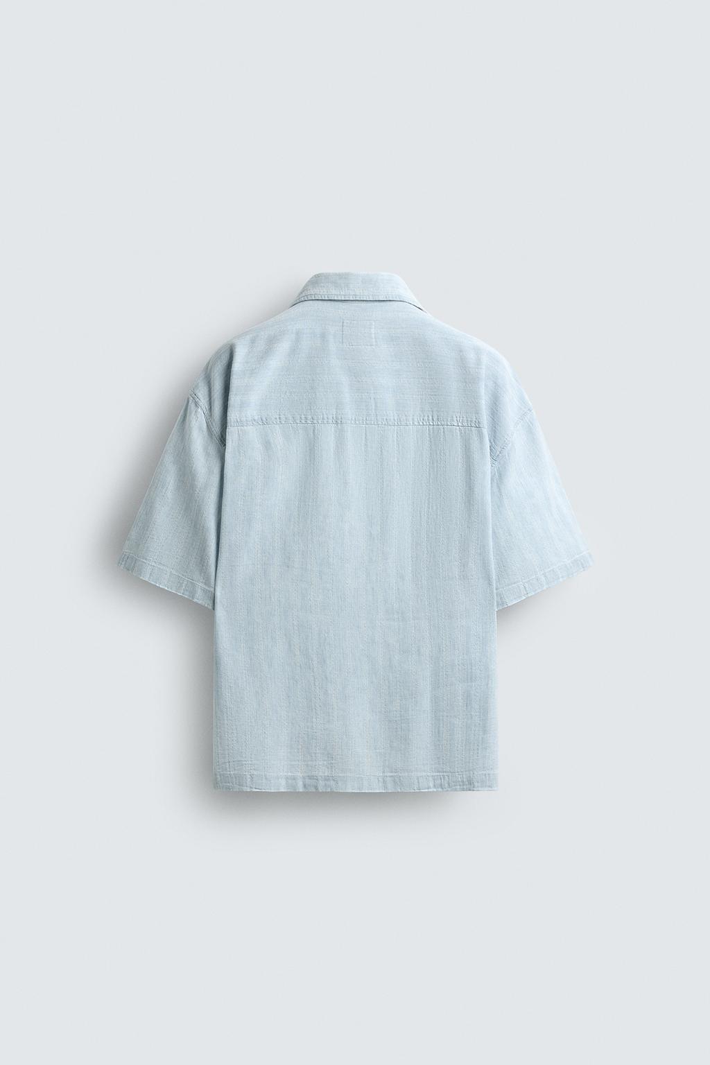 WASHED JACQUARD STRIPED SHIRT - LIGHT BLUE