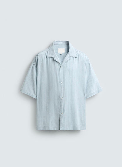 WASHED JACQUARD STRIPED SHIRT - LIGHT BLUE