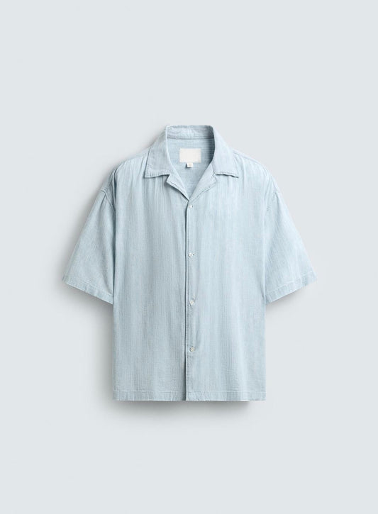 WASHED JACQUARD STRIPED SHIRT - LIGHT BLUE