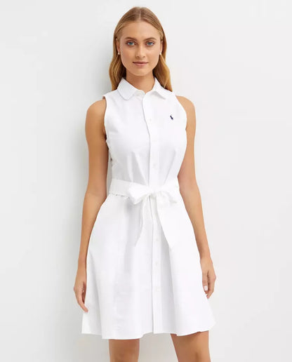 RALPH LAUREN BELTED OXFORD SLEEVELESS SHIRTDRESS